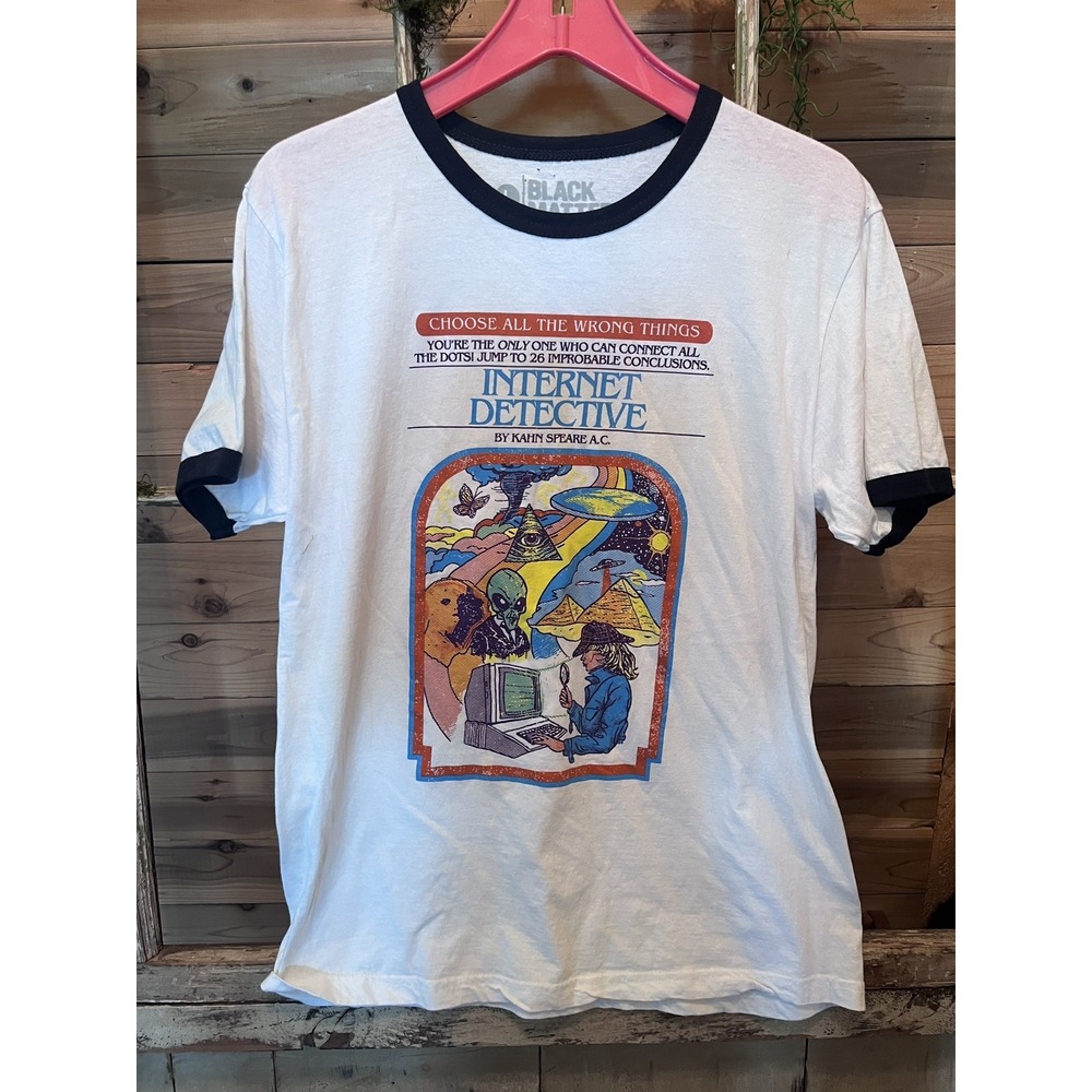 Black Matter Internet Detective Ringer T Shirt L Alien UFO Conspiracy Graphic